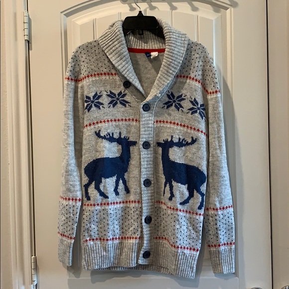🟢 Moose Xmas Winter Sweater Cardigan Grey Blue XS - Picture 1 of 5